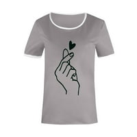 Тениски на scyoekwg за жени облечени ежедневни върхове с къси ръкави свободни годни сърца графични тийнейджъри лято удобна екипаж на врата основни тийнейджъри модерни върхове блуза сиво xxxl