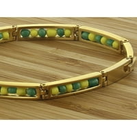 Неръждаема стомана Зелени жълти мъниста Babalawo Amulet Protection Orula Bracelet 8