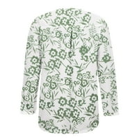 Небрежни тениски за жени-копче спускане на яка флорална блуза с дълъг ръкав Елегантни сладки ризи върхове зелено