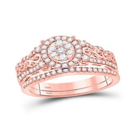 Бижута 14kt розово злато дамски кръг диамантен булчински сватбен годежен пръстен лента комплект cttw