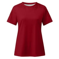 Сладки летни върхове Хенли късо ръкав дантелена куха тениски солоид цвят пролетни дрехи бизнес ежедневни плюс размер секси блуза червено L