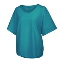 Ролиен Дамски Блузи Жени Случайни Лято Плътен О-Врата Къси Ръкави Плюс Размер Топ Тениска Блуза