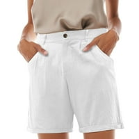 къси панталони за жени твърди панталони товари шорти цип бутон джобове Нагънат панталони Скорти За Жени Случайни Лято Полиестер бели с
