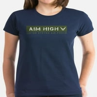Cafepress - USAF AIM High Green - Женска тъмна тениска