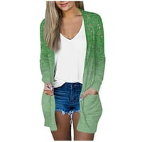 Tking Fashion Womens Cardigan Лек отворен преден пуловер, лек палто с дълъг ръкав Небрежен есен отпечатан горен пуловер с джобове Кардиган за жени Зелени S
