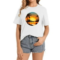 Тропически залез планини плаж ваканция Палмово дърво Женска графична тениска: сладък и модерен летен връх