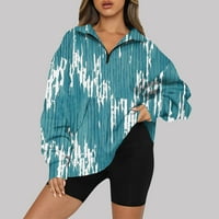 Извънгабаритен суитчър за жени удобни Модерен Дълъг ръкав качулки яка печат цип блуза за Дамски Пуловер върхове