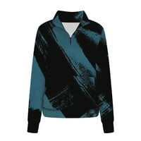 Guzom Modern Sweatshirt- Baggy Fall and Winter ежедневна ревера половин цип цветен блок пуловер с дълъг ръкав дамски върхове синьо