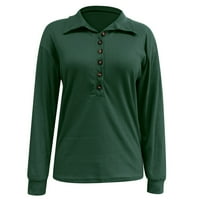 Дамски бутон предни блузи дамски дълъг ръкав тениска с копче за копче с тънка горна ребра плетна риза с дълъг ръкав Жени термична риза зелена l