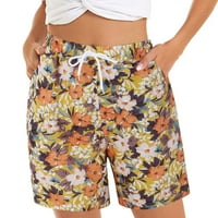 Женски ежедневни къси панталони Летни удобни плажни къси панталони еластична талия флорален принт с джобове оранжево xxl
