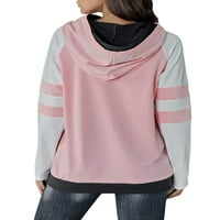 Wrcnote жени пуловер раирана суичър цветен блок качулки зима от свободното време с качулка върхове дълъг ръкав розово бяло s