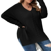 Женски пуловери плюс размер черни ежедневни обикновени vect пуловери с дълъг ръкав