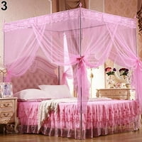 Limei Corners Post Pink Canopy Bed Curtain за момичета и възрастни - сладка уютна драпирана квадратна мрежа - отваряне - Декорация на принцеса за спалня