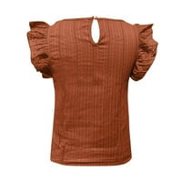 Лятна тениска за жени лъжичка шия солиден цвят изреза плисирана риза Небрежно късо ръкав туника отгоре пролетни дрехи