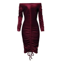 Рокля от нощен клуб за жени от рамото V врат с дълъг ръкав Starp Slim Fit Dress Женска ежедневна рокля Purple XL