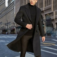 мъжки Зимни якета модерен Дълъг ръкав яке мъже британски стил Плътен цвят дълго палто модерен топъл вълнен връхна дреха Черен л