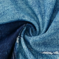 Дълъг ръкав в-врата Джоб Шнур печат ежедневни сини Макси рокли за жени размер М