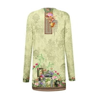 Дамска мода случайни Цветен печат средна дължина жилетка яке палто
