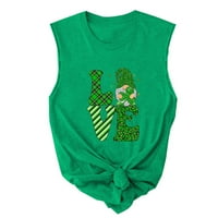Жените Ден на Свети Патрик Без ръкави тениска любов печат тениски върхове зелени хлабав случайни потник пуловер за Приятелка