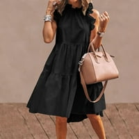 Дамски рокли без ръкави мини мини модна лятна отпечатана рокля с кръгло деколте черна 3xl