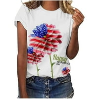Жени Деня на независимостта на екипажа с къс ръкав тениска САЩ патриотични графични върхове Лятна лека плажна риза всеки ден на открито джогинг тийнейджъри