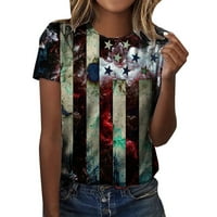 Тениски за жените през лятото отпечатани с къси ръкави с кръгло вратна врат 3D отпечатана тениска сива размер xxl