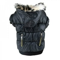 Sweetcandy Dog Fau джобове с качулка яке топло зимно палто снежен костюм за малко куче черно