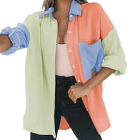 Beppter дамски стендъп топ яка цветен цвят съвпадение на небрежна риза с дълъг ръкав на рамо