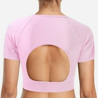 Aayomet тренировъчни върхове за жени дамски отворен гръб tee върхове тренировки без гръбнака тениска, розова s