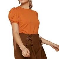 Женски ежедневен обикновен кръгъл врат късо ръкав изгоря оранжеви тениски m