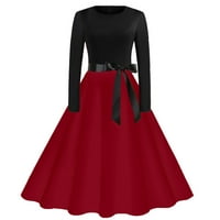 Lashall Soild Color Flare Flare за жени рокля с дълъг ръкав парти ежедневни рокли червени s