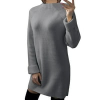 Дамски пуловер пуловер Половината водолада с дълъг ръкав твърд зимен плетен пуловер рокля рошава рокля