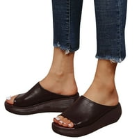 Сандали Дамски Ретро Плътен Цвят Просто Приплъзване На Клин Удобни Меки Подметки Обувки