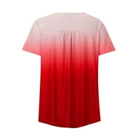Qcmgmg дамски къс ръкав тренировка върхове бутон надолу ежедневни туники върхове градиент свободен приготен хенли летни блудни ризи червено 3xl