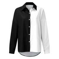 Adviicd блузи за дамски ежедневни ризи с дълъг ръкав ревера с копчета за ризи свободни цветни блокове върхове лъжичка памучен тройник