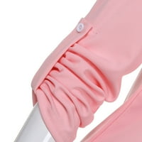 Wendunide Hoodies for Women Women's Schiffon Casual V Neck Дълъг ръкав с цип предни разхлабени риза горна блуза женски тениски розово m