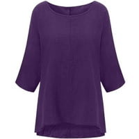 Loyisvidion жени върховете женски о-ощитни твърди три четвърт ръкав памучен върхове блуза тениска флаш избира лилаво 4