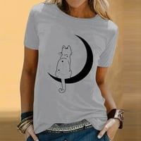 Дамска тениска с къс ръкав o Вратни котки отпечатани сладки леки жени прости дрехи улично облекло за свободното време