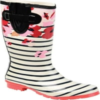 Колекция за жени за жени Mist Mid Calf Rain Boot Stripe гума m