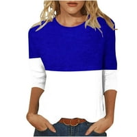 BDFZL Жените вършат клирънс женски тенденции отпечатани разхлабени тениска в средна дължина ръкави блуза кръгла шия ежедневни върхове сини m