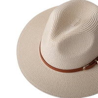 Дамска шапка федора, лятна широка периферия Панама слама плаж шапка с кожен колан капачка