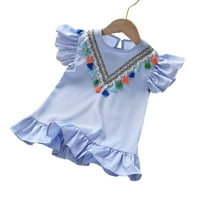 Красиви момичета се обличат Пискюл дишащи летни дрехи Детски Парти Сладка рокля за излизане синьо