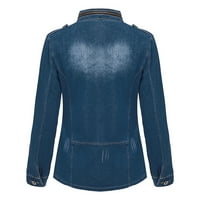 Денково палто за жени- модно ежедневно дънково яке свободни есенно палто с дълъг ръкав блуза син xxl
