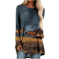 Olyvenn Color Block Contrast Print Tunic Tunic Tunic Жените върхове от о-омагьосници женски върхове плюс размер свободни ежедневни модни тениски блуза черни l