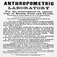 Галтън: Лаборатория, 1884 г. NPOSTER за антропометричната лаборатория на сър Франсис Галтън в Лондон, Англия, 1884. Печат на плакати от