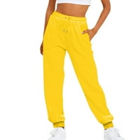 Ткинг модни жени летни суитчъри Небрежни разхлабени еластични талия прав крак с джожи с джобове жълти 3XL