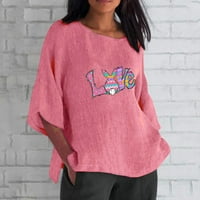 Женски щастливи великденски ризи любовни букви щампи тийнейджъри лятна мода блузи ръкав прорез хем пуловер памучен бельо свободни празнични тениски кръгли върхо?