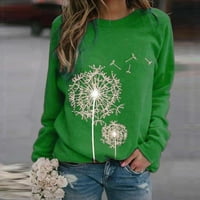 wofedyo пуловери за жени модни глухарчета о-не-деколте за печат блуза върхове с дълъг ръкав, суичър за жени, дамски есен мода зелено l