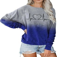 Дамски градиент сърце тениски с дълъг ръкав небрежен блуза туника пуловер отгоре тениски