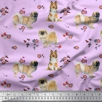 Soimoi Japan Crepe Satin Flab Floral, Sheltie & Pekingese Dog Print Sewed Fabric Wide Yard